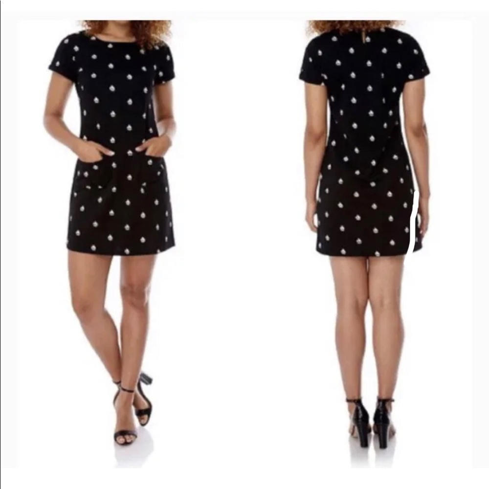 YUMI KIM Sailboat Print Sheath Dress Pockets Black White 2 4 S Women Preppy Boat